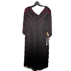 Vintage Hal Ferman Fringe Shift Ombre 1920's Party Gatsby Flapper Dress Size 16
